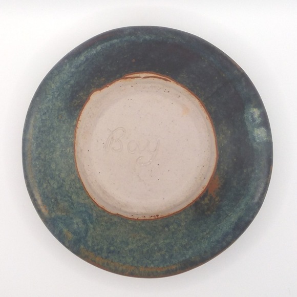 Vintage Studio Bay Pottery Glazed Squat Vase Rustic Blue Brown Glaze Signed - Picture 5 of 6